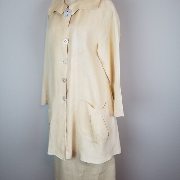 Vintage Two Piece Butter Yellow 100% Linen Jacket & Skirt Set by Patina * Small - Picture 3 of 14